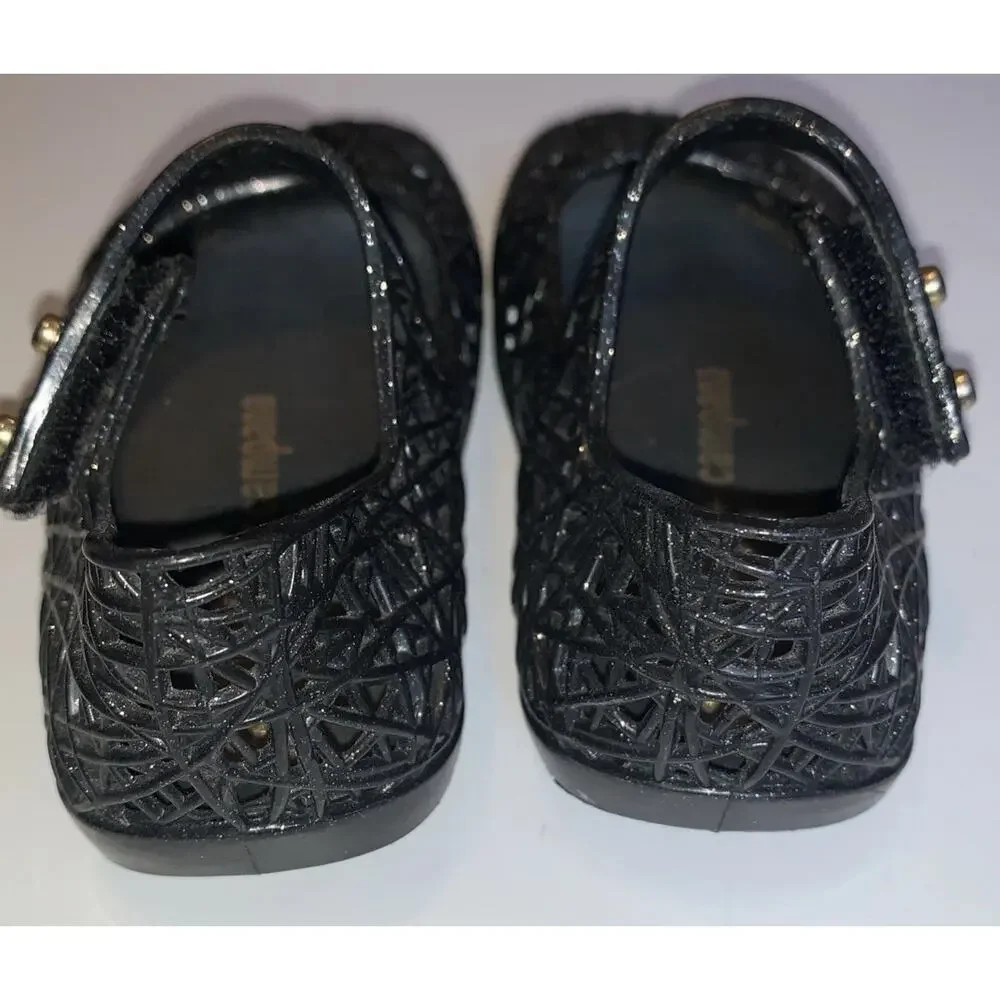 Mini Melissa Campana Zig Zag Girls 5C Black Gold Glitter Mary Jane